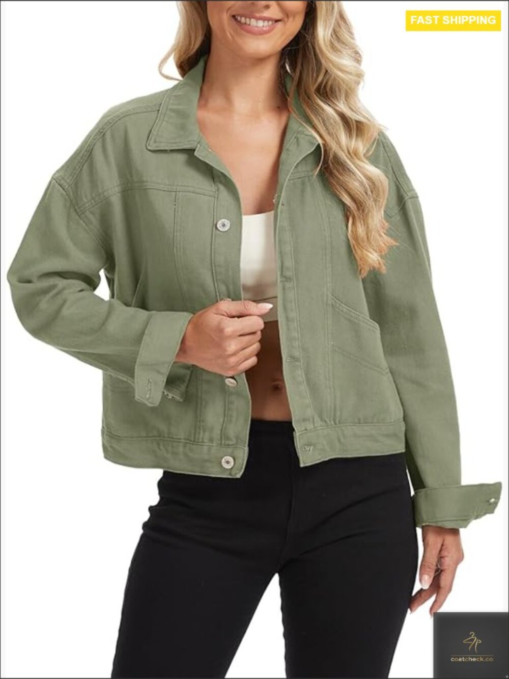 Oversized Cropped Denim Jacket Boxy Fit Button Down Shacket with Multi Pockets